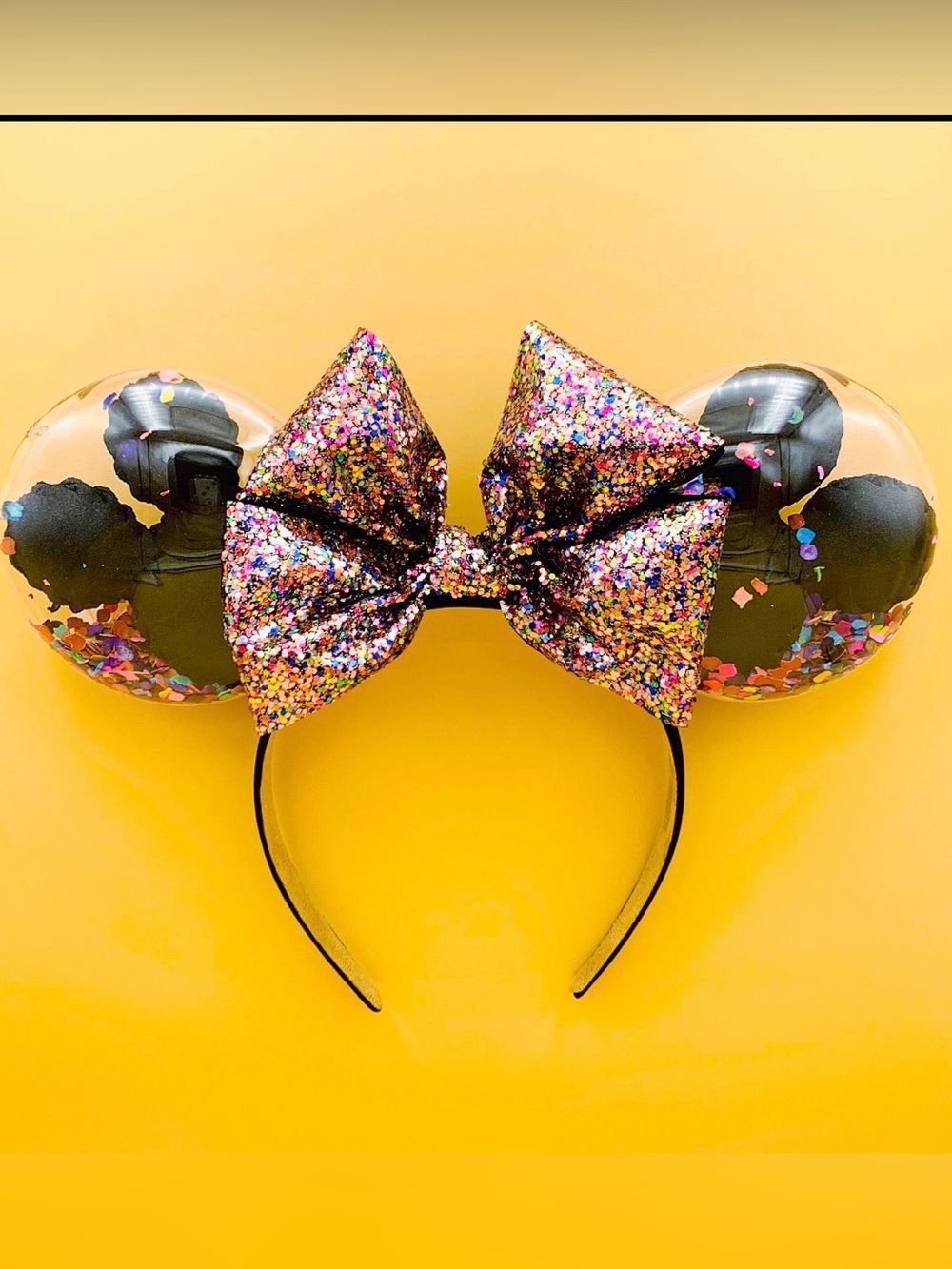 Mickey Balloon Ears Black Confetti Sparkle Disney Inspired Headband